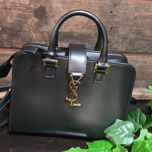 Yves Saint Laurent Black Satchel with Gold Accents